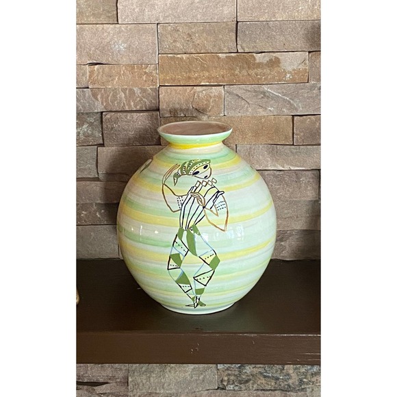 Harlequin Clown Court Jester Hand Painted Ceramic Vase 1970s Ceramic Decor - Picture 3 of 9